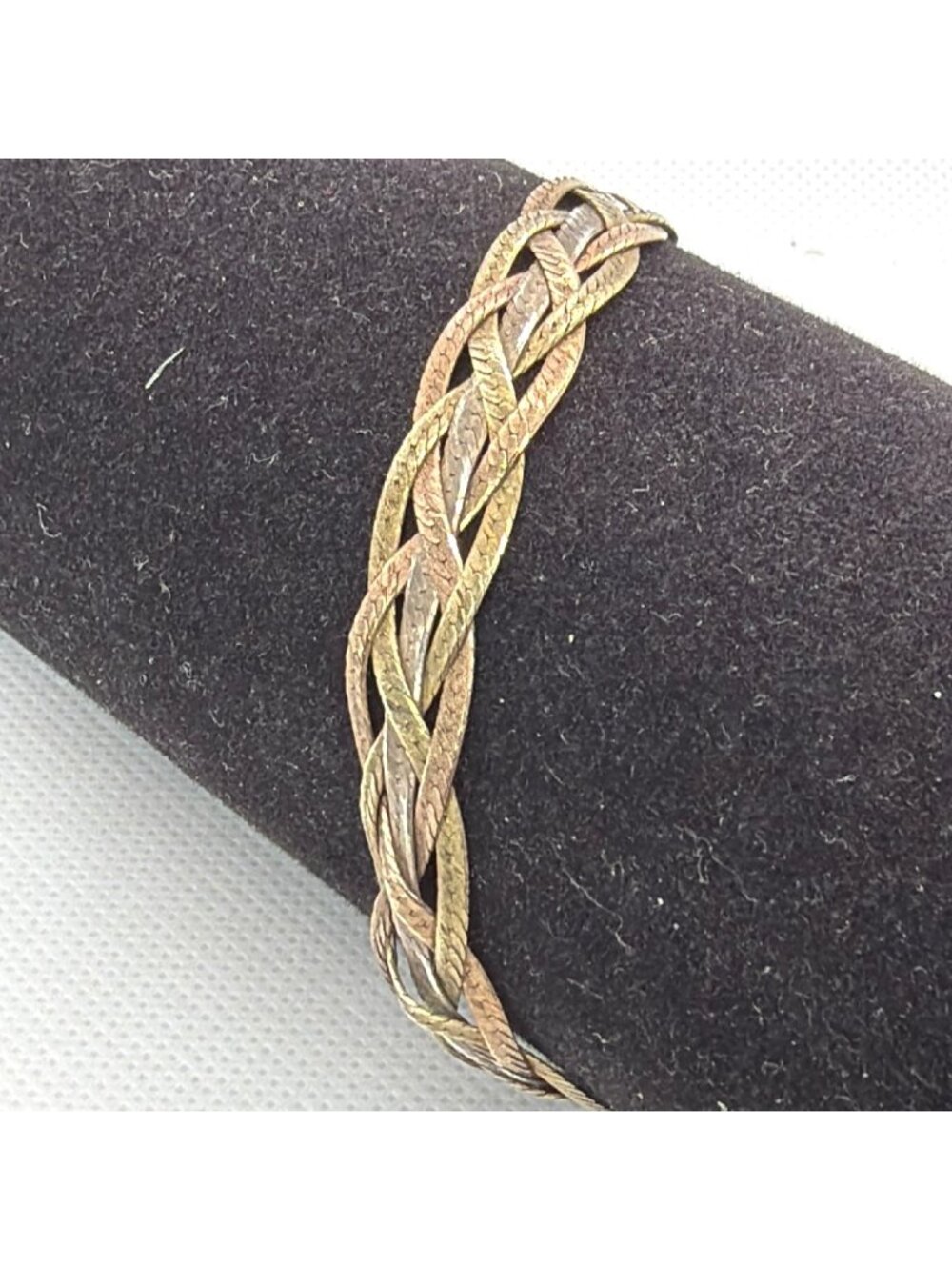 VTG Milor Italy 925 Sterling Silver Tri Color Braided Herringbone Bracelet 7" - Picture 3 of 14